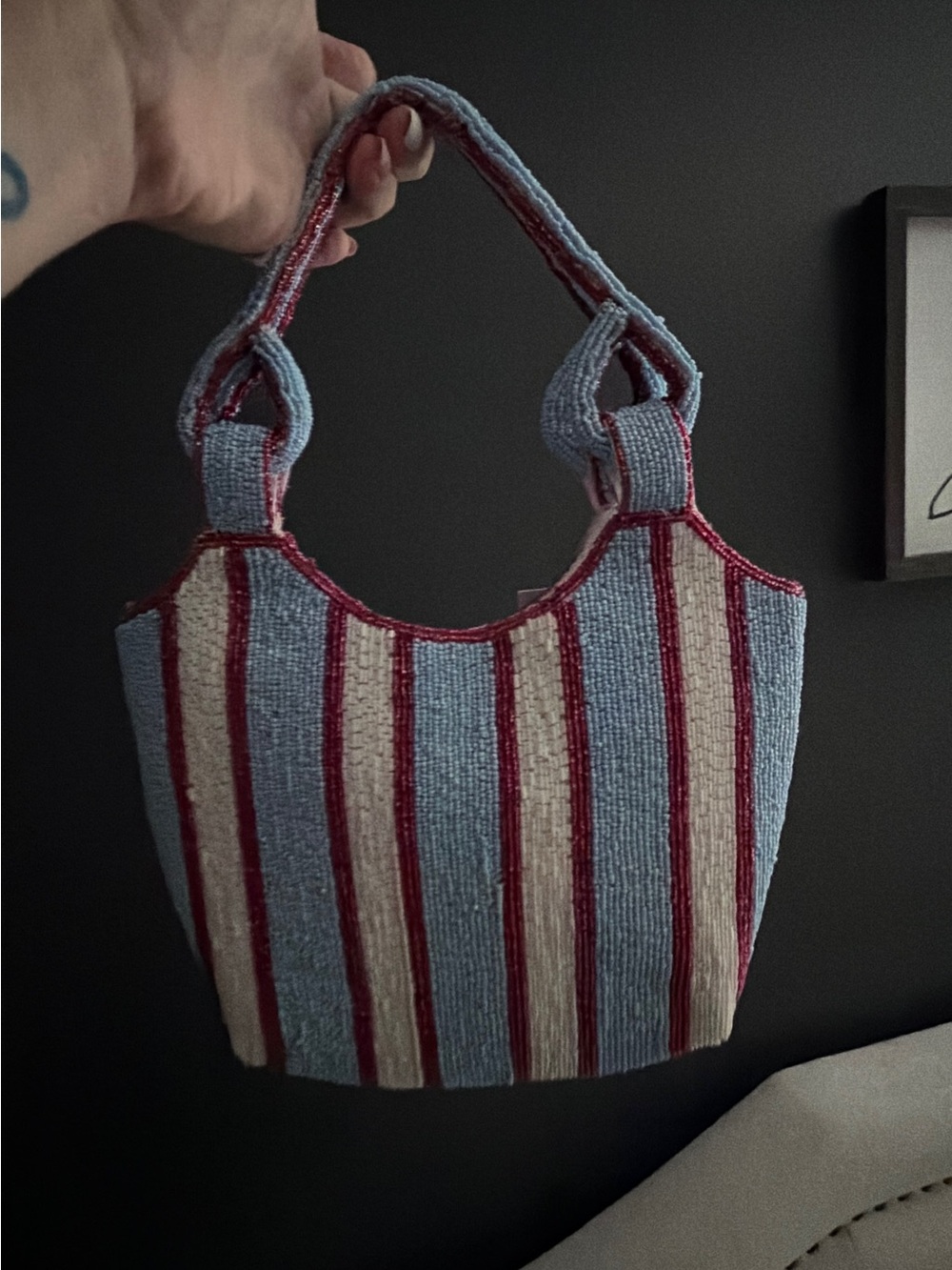 Blue and Pink Beaded Bucket Bag